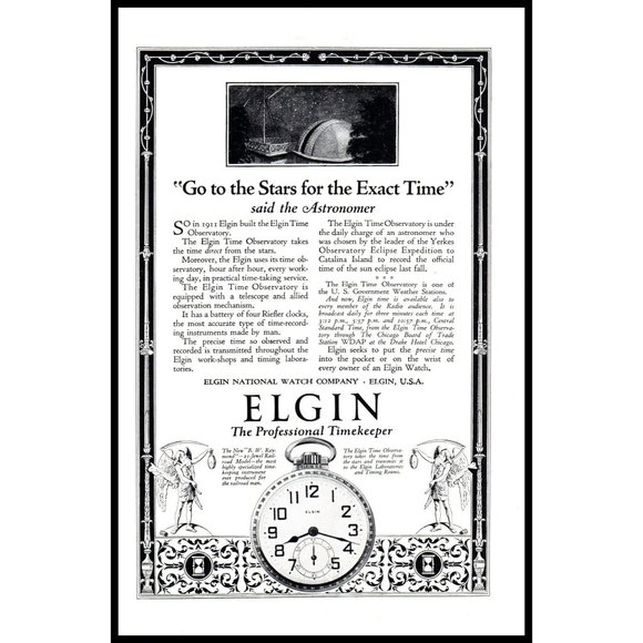 1924 Elgin Professional Timekeeper Watch Time Observatory Vintage Print Ad Art - Picture 1 of 1